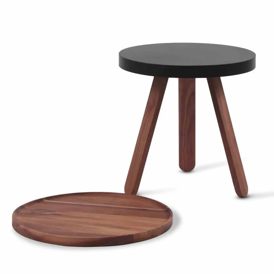 Tavolino da Salotto Design con Piano Rotondo e Gambe in Legno Massello - Salerno Viadurini
