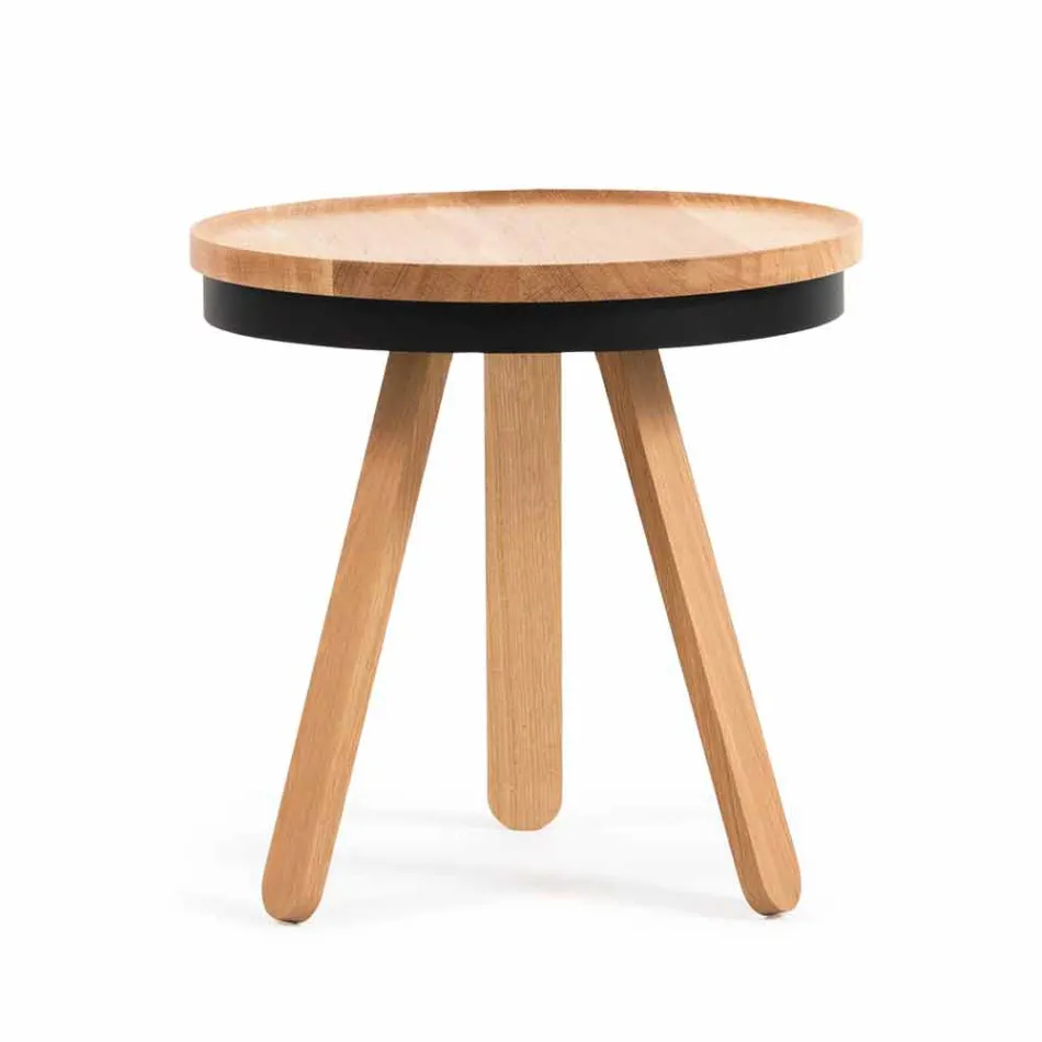 Tavolino da Salotto Design con Piano Rotondo e Gambe in Legno Massello - Salerno Viadurini