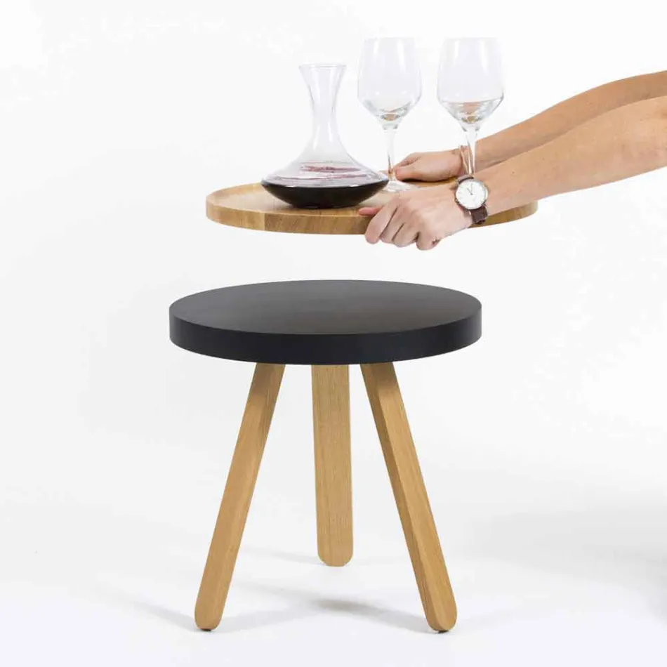 Tavolino da Salotto Design con Piano Rotondo e Gambe in Legno Massello - Salerno Viadurini