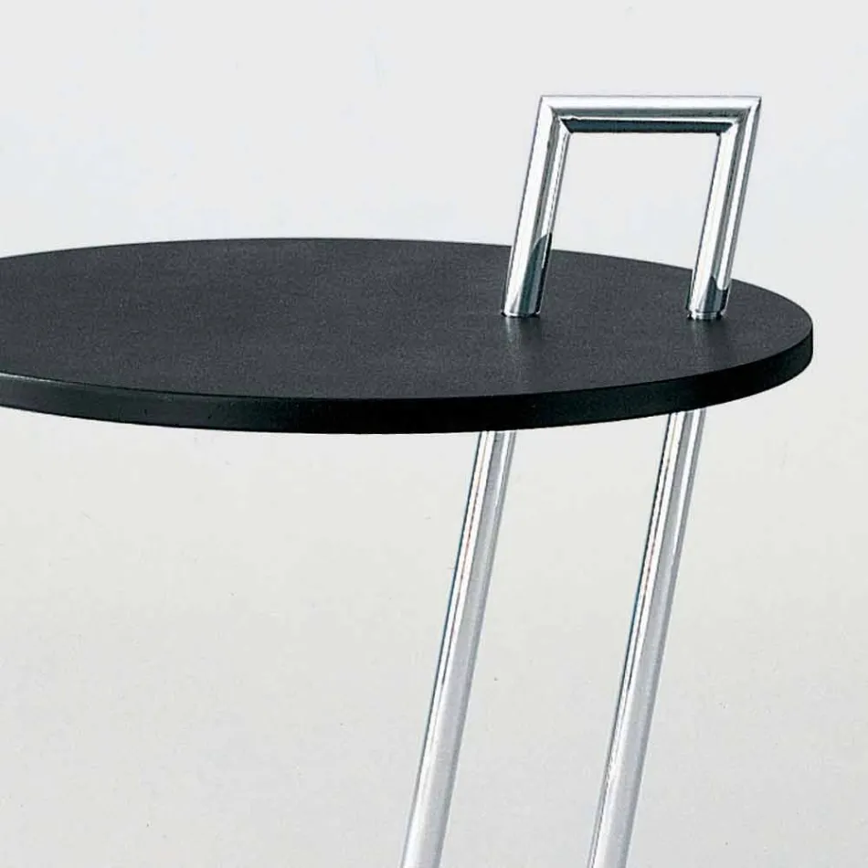 Tavolino da Salotto in Mdf Laccato Nero e Acciaio Made in Italy - Sestante Viadurini