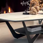 Tavolino da Salotto in Metallo Piano in Ceramica con Portaoggetti - Emirato Viadurini