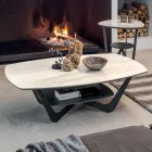 Tavolino da Salotto in Metallo Piano in Ceramica con Portaoggetti - Emirato Viadurini