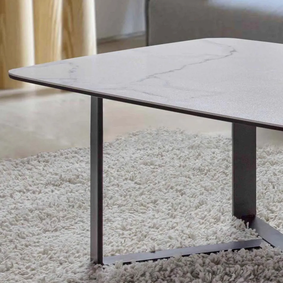 Tavolino da Salotto in Vetro Ceramica con Base in Metallo Verniciato - Camilo Viadurini