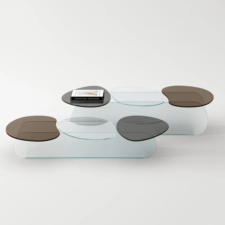 Tavolino da Salotto in Vetro con 3 Top Sagomati Colorati - Dapy Viadurini