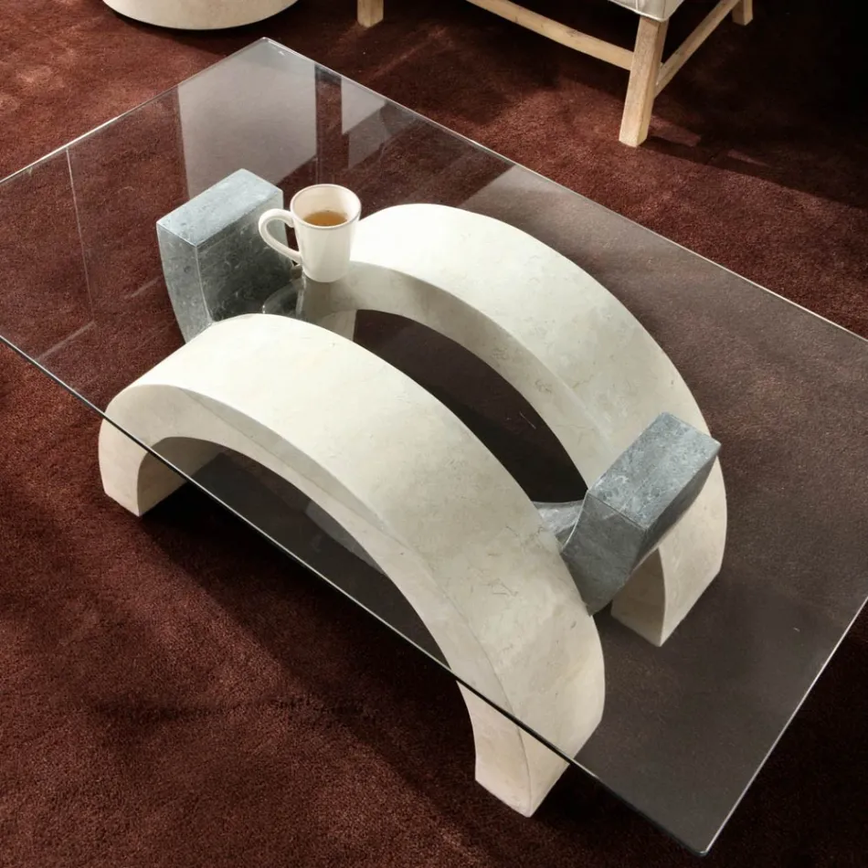 Tavolino da salotto moderno in pietra e vetro - Austin  Viadurini
