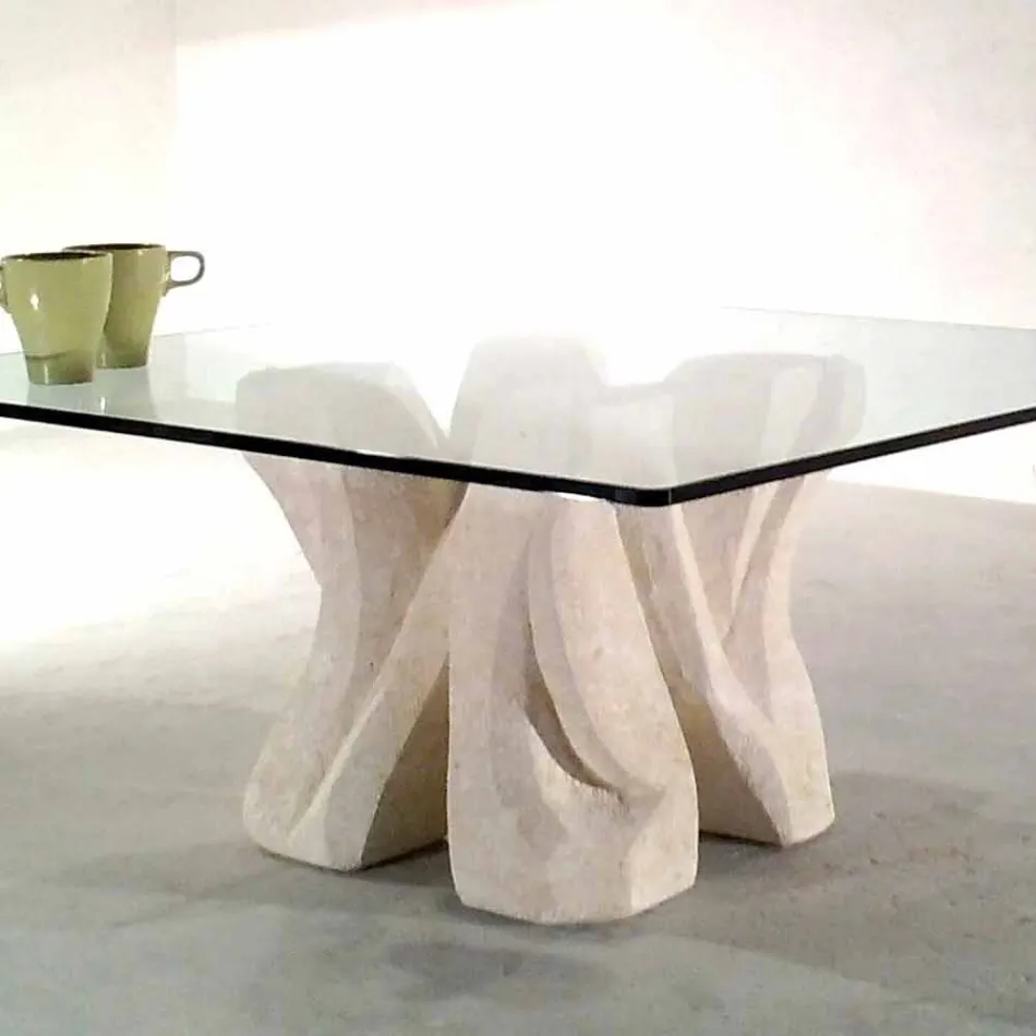 Tavolino da salotto quadrato in petra e cristallo, design moderno Kos Viadurini
