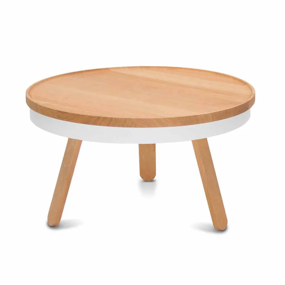 Tavolino da Salotto Rotondo di Design in Legno Massello e Metallo - Salerno Viadurini
