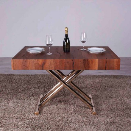 Tavolino da Salotto Trasformabile in Legno e Metallo Made in Italy - Patroclo Viadurini