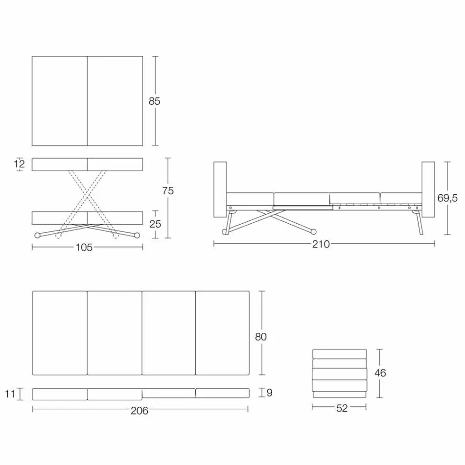 Tavolino da Salotto Trasformabile in Legno Massiccio Made in Italy - Trabucco Viadurini