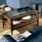 Tavolino da Soggiorno con Piano in Vetro e 2 Cassetti Made in Italy - Xipe Viadurini
