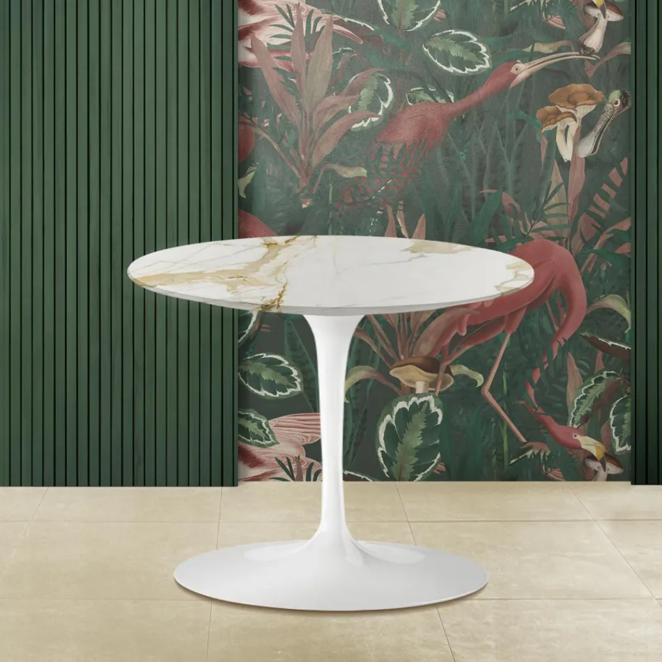 Tavolino Eero Saarinen H 39 con Piano in Marmo Caracatta Oro Made in Italy - Scarlet Viadurini