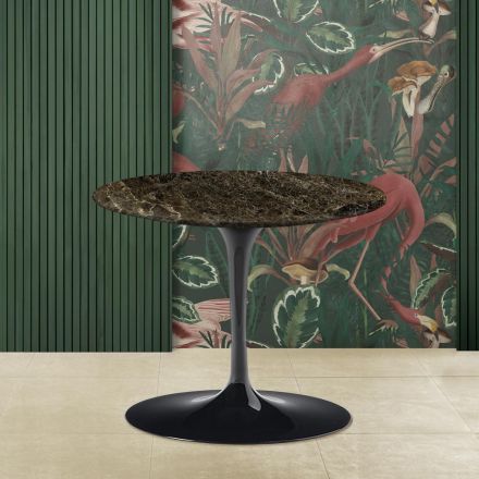 Tavolino Eero Saarinen H 39 con Piano Rotondo in Marmo Emperador Dark Viadurini