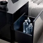 Tavolino Lato Divano o Comodino in Vetro Fumè con Cassetto in Legno - Mantra Viadurini