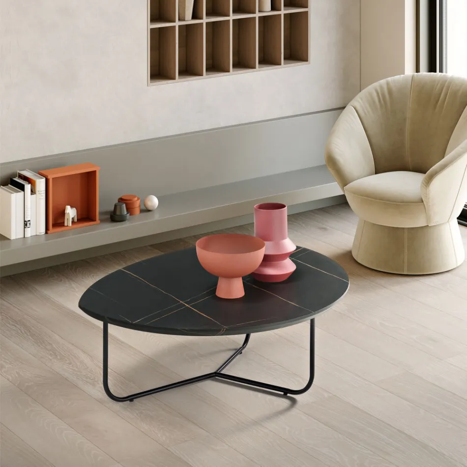 Tavolino Moderno in Mdf e Metallo Verniciato in Diverse Finiture - Relia Viadurini