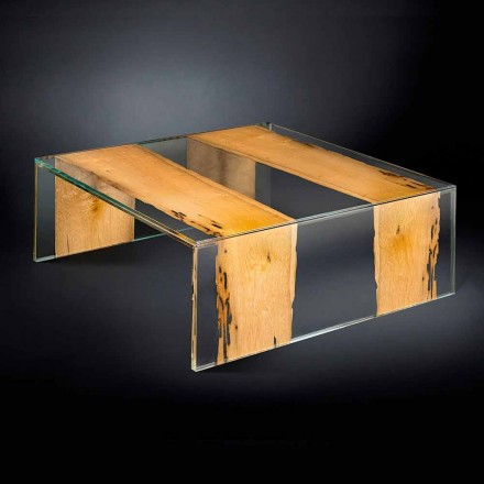 Tavolino moderno in vetro e legno di Briccola Veneziana Viadurini