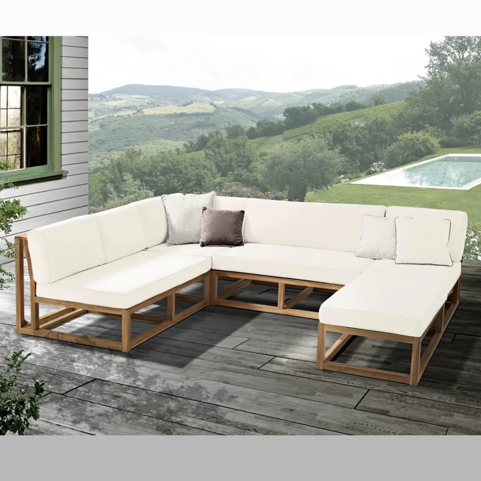 Tavolino o Pouf da Esterno in Teak Naturale e Cuscini - Circe Viadurini