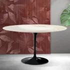 Tavolino Ovale Tulip Saarinen H 41 cm in Ceramica Florim Calacatta Gold Opaco - Scarlet Viadurini