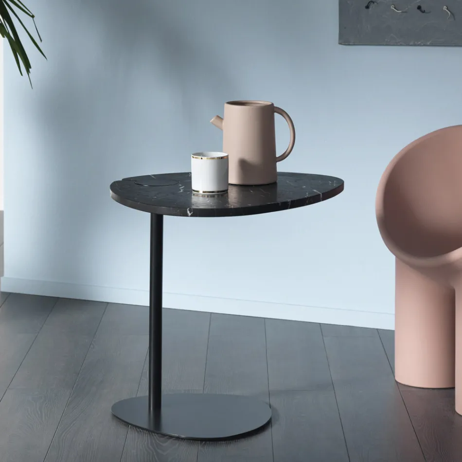 Tavolino per Salotto in Metallo e Marmo di Marquinia, Design di Lusso - Yassine Viadurini
