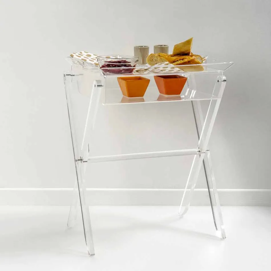Tavolino portavivande trasparente di design Olivia made in Italy Viadurini