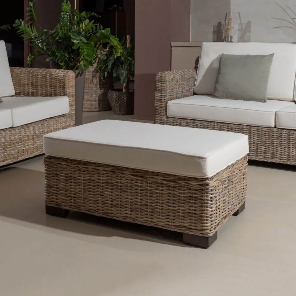 Tavolino-Pouf da Giardino in Kubù Grigio con Cuscino – Cerys Viadurini