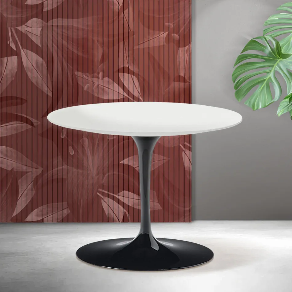 Tavolino Rotondo Tulip Saarinen H 41 cm in Ceramica Florim Bianca Opaca - Scarlet Viadurini