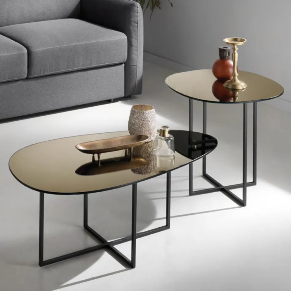Tavolino Salotto con Piano in Vetro Effetto Specchio Made in Italy - Sedona Viadurini