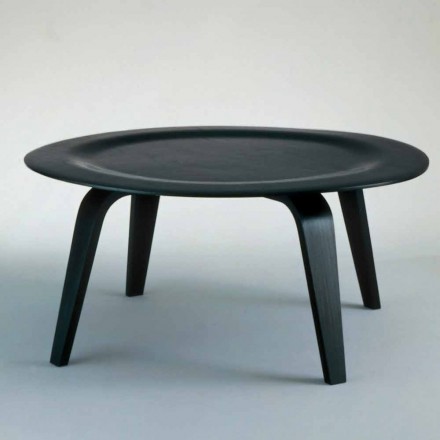 Tavolino Salotto in Frassino Tinto Nero con Piano Tondo Made in Italy - Cariddi Viadurini