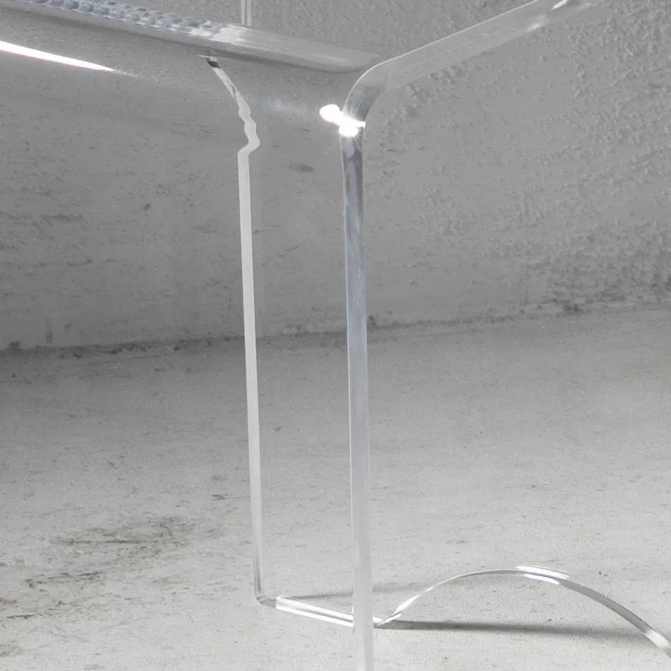 Tavolino Sgabello Cristallo Acrilico Trasparente Minimale Italiano - Plarco Viadurini