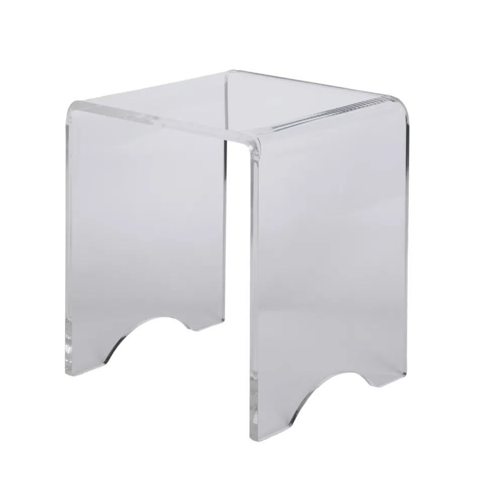 Tavolino Sgabello Cristallo Acrilico Trasparente Minimale Italiano - Plarco Viadurini