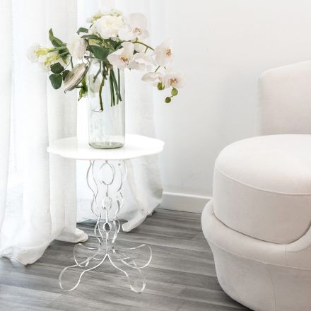 Tavolino tondo bianco diametro 36cm design moderno Janis,made in Italy Viadurini
