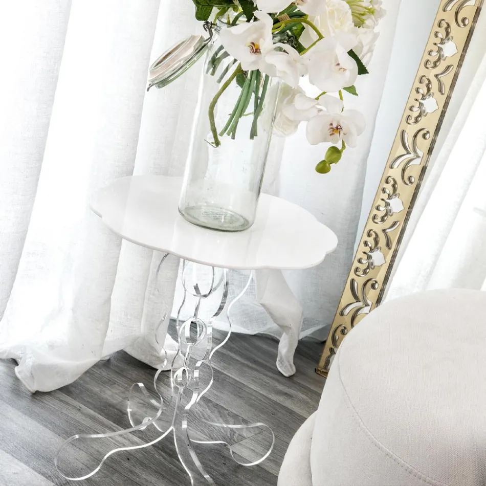 Tavolino tondo bianco diametro 36cm design moderno Janis,made in Italy Viadurini
