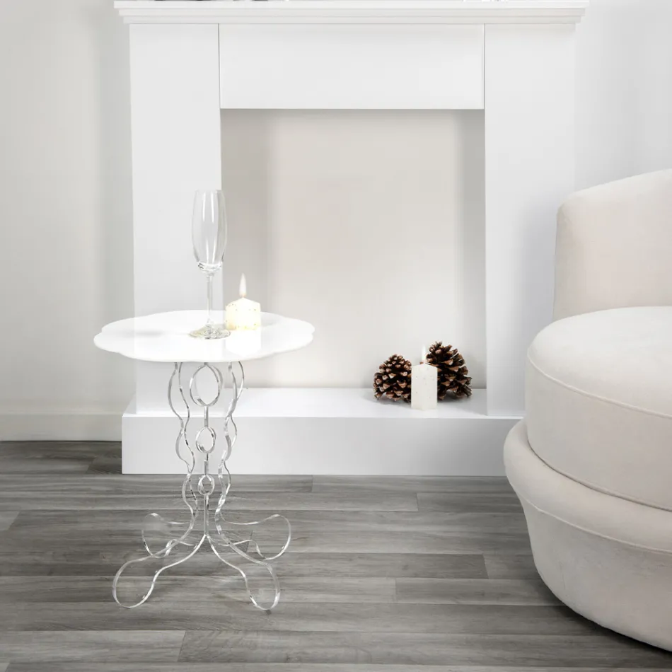 Tavolino tondo bianco diametro 50cm design moderno Janis,made in Italy Viadurini