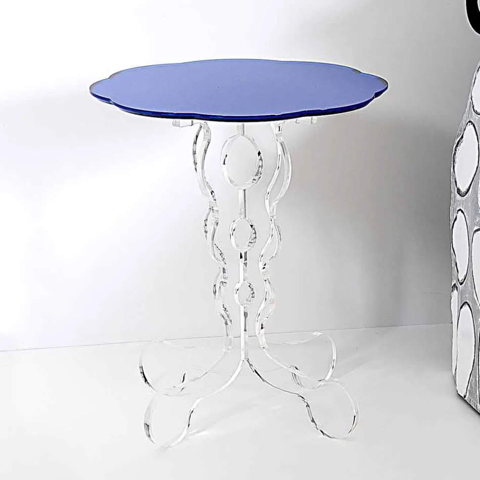 Tavolino tondo blu diametro 36 cm design moderno Janis, made in Italy Viadurini