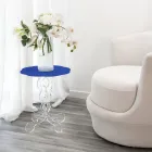 Tavolino tondo blu diametro 36 cm design moderno Janis, made in Italy Viadurini