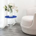 Tavolino tondo blu diametro 36 cm design moderno Janis, made in Italy