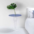 Tavolino tondo blu diametro 50 cm design moderno Janis, made in Italy