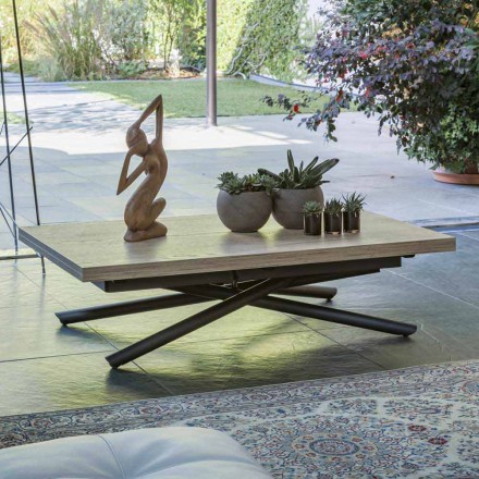 Tavolino Trasformabile in Tavolo da Pranzo Piano in Legno e Base Metallo - Pesco Viadurini