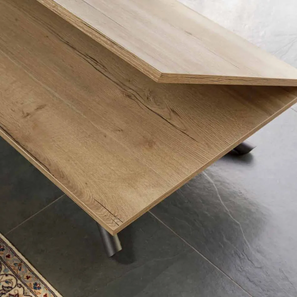 Tavolino Trasformabile in Tavolo da Pranzo Piano in Legno e Base Metallo - Pesco Viadurini