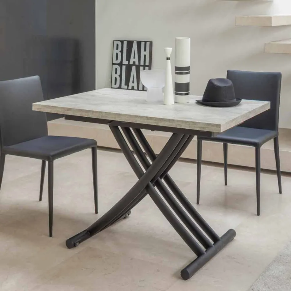 Tavolino Trasformabile Moderno Metallo Grafite e Piano in Legno - Sistocle Viadurini