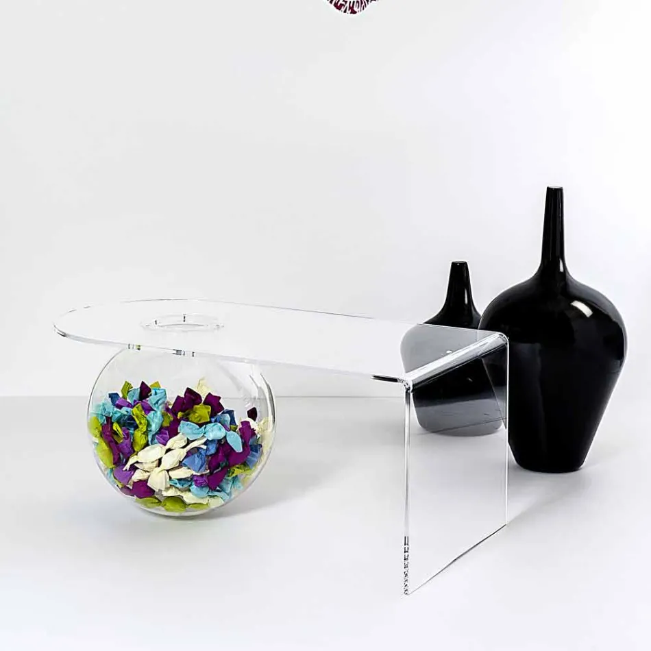 Tavolino trasparente design moderno L90xH40xP48 cm Bolly,made in Italy Viadurini