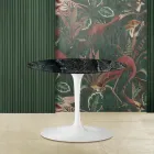 Tavolino Tulip Eero Saarinen H 39 con Piano Ovale in Marmo Verde Alpi  - Scarlet Viadurini