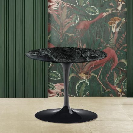 Tavolino Tulip Eero Saarinen H 39 con Piano Rotondo in Marmo Verde Alpi  Viadurini