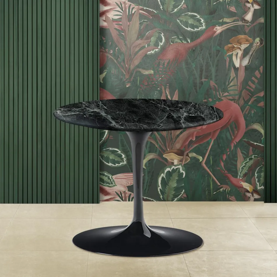 Tavolino Tulip Eero Saarinen H 39 con Piano Rotondo in Marmo Verde Alpi  Viadurini