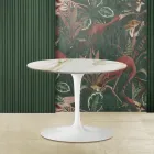 Tavolino Tulip Eero Saarinen H 39 Ovale in Marmo Caracatta Oro Realizzato in Italia Viadurini