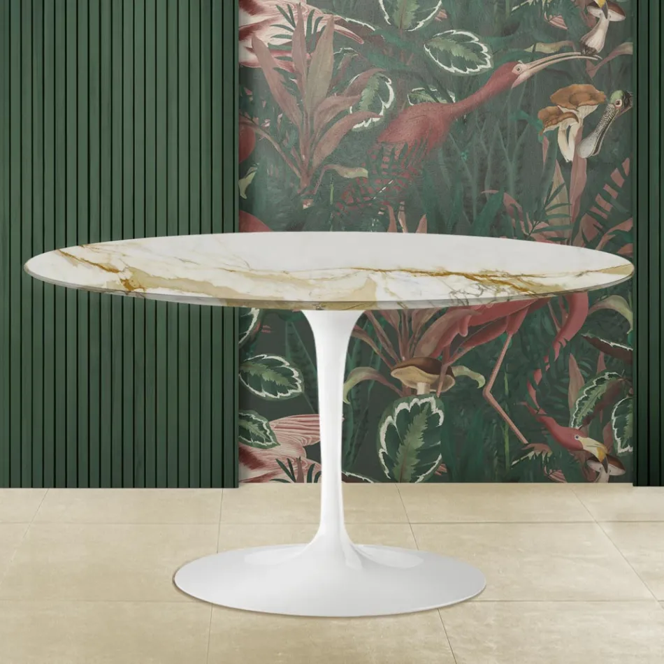 Tavolino Tulip Eero Saarinen H 41 con Piano in Marmo Caracatta Oro Made in Italy - Scarlet Viadurini