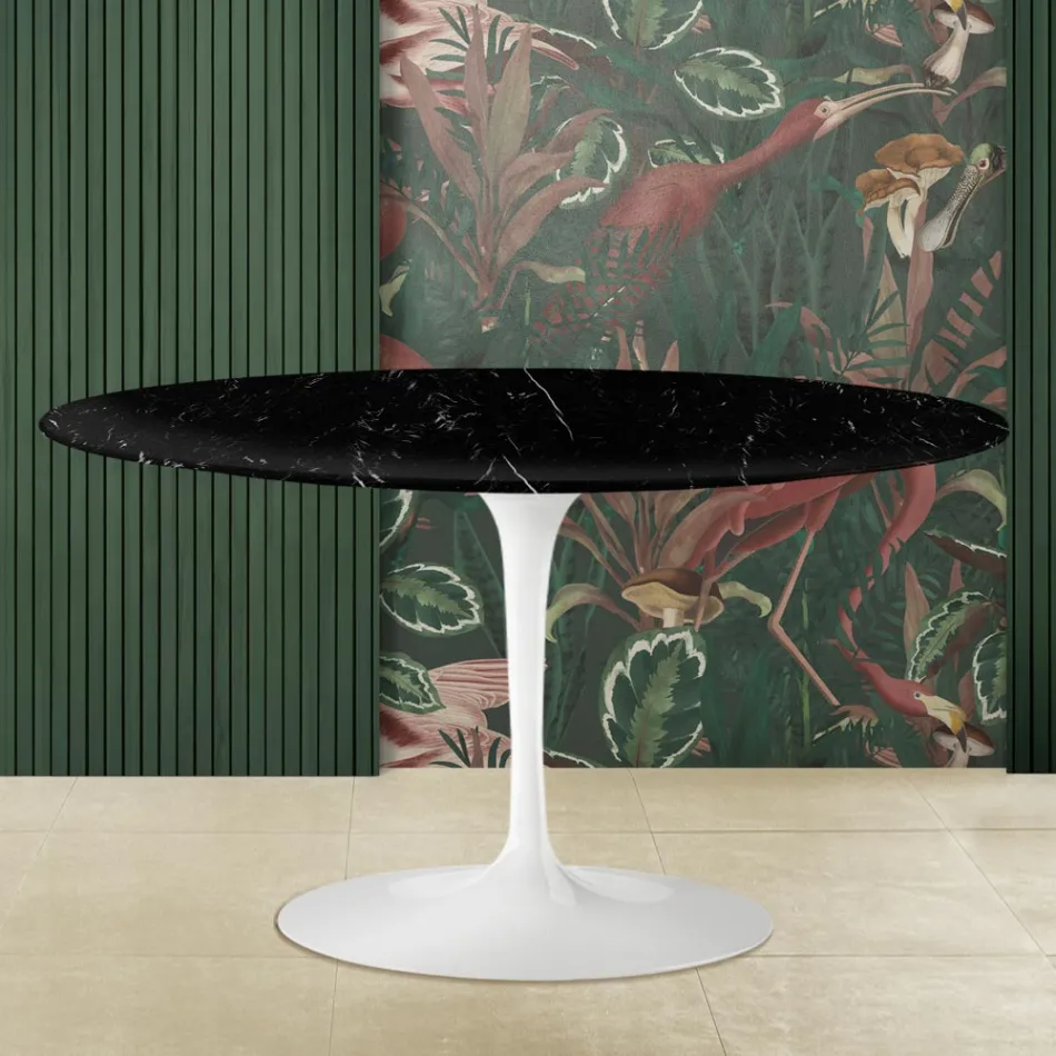 Tavolino Tulip Eero Saarinen H 41 con Piano Ovale in Marmo Nero Marquinia Viadurini