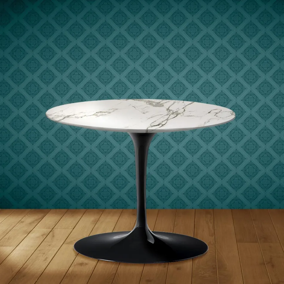 Tavolino Tulip Eero Saarinen H 41 in Ceramica Aura 22 Made in Italy - Scarlet Viadurini