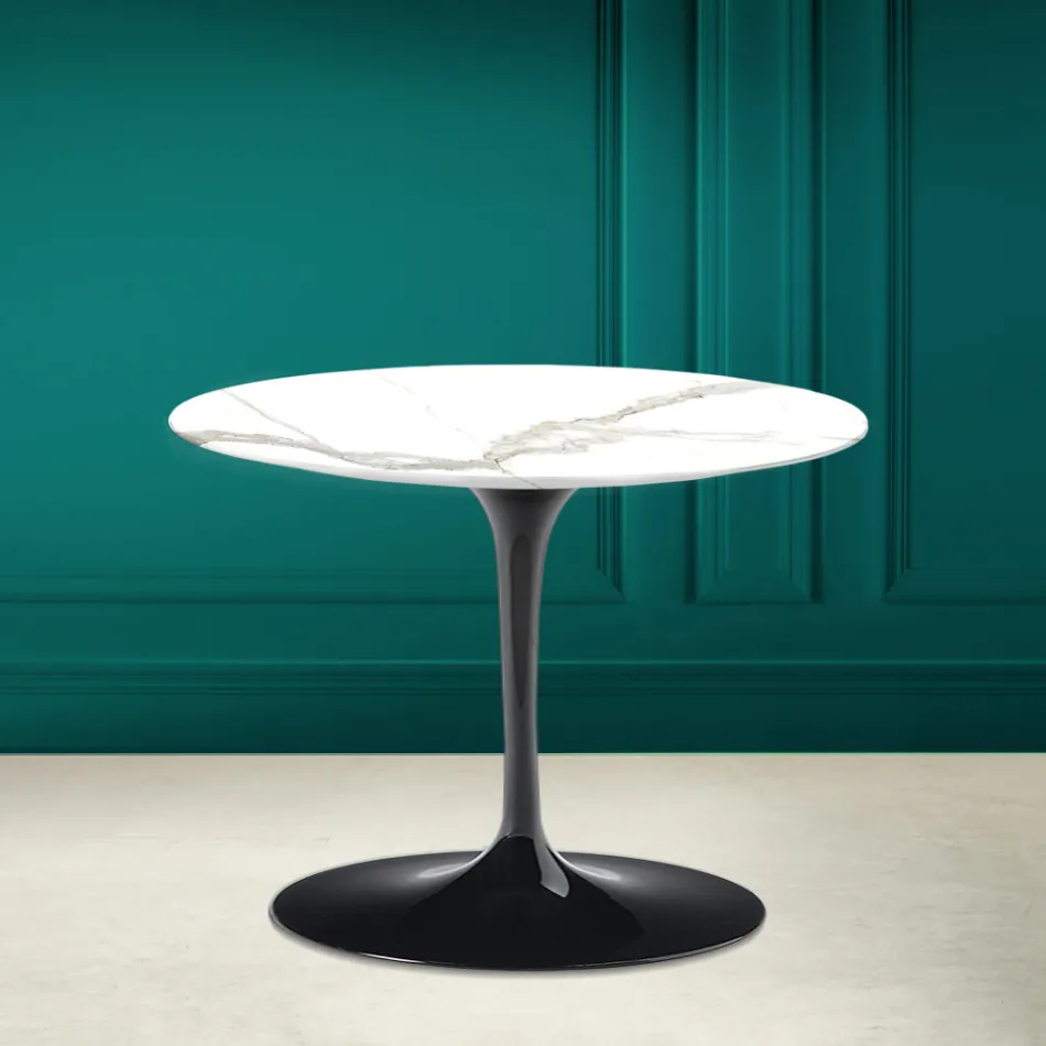 Tavolino Tulip Eero Saarinen H 41 in Ceramica Calacatta Michelangelo  Viadurini