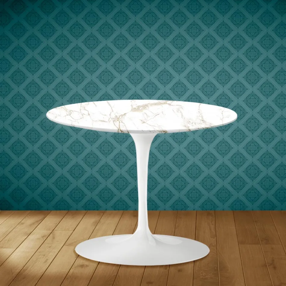 Tavolino Tulip Eero Saarinen H 41 in Ceramica Entzo Made in Italy - Scarlet Viadurini