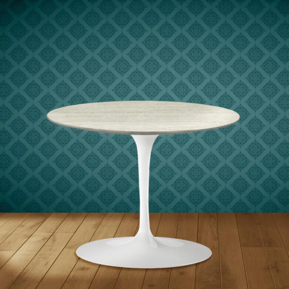 Tavolino Tulip Eero Saarinen H 41 in Ceramica Marmorio Made in Italy - Scarlet Viadurini